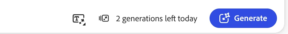 The Firefly prompt bar on a free account reading 2 generations left today, next to the Generate button
