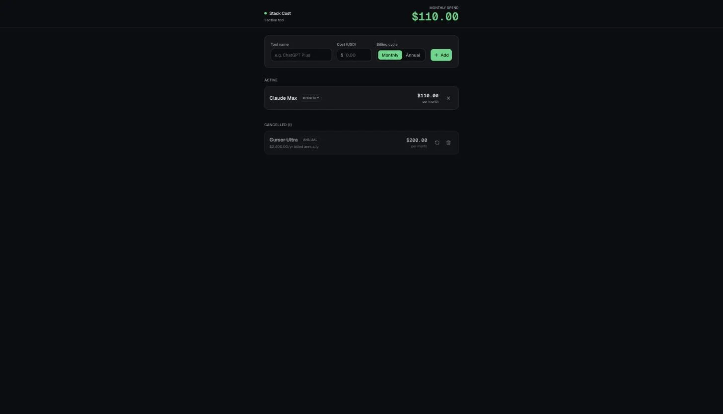 The subscription tracker app v0 built, showing the derived monthly figure with the annual price demoted to a subtitle