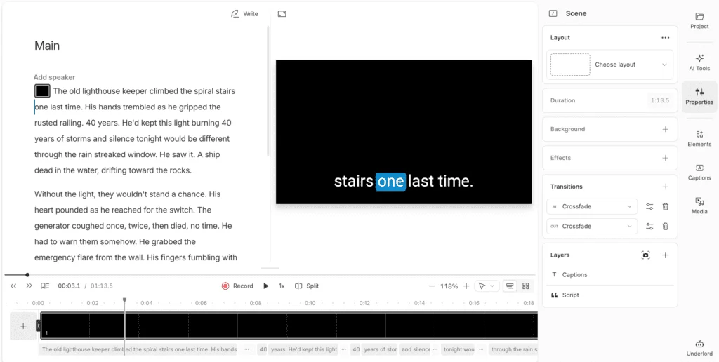 Descript's signature move: edit the audio and video by editing the transcript text