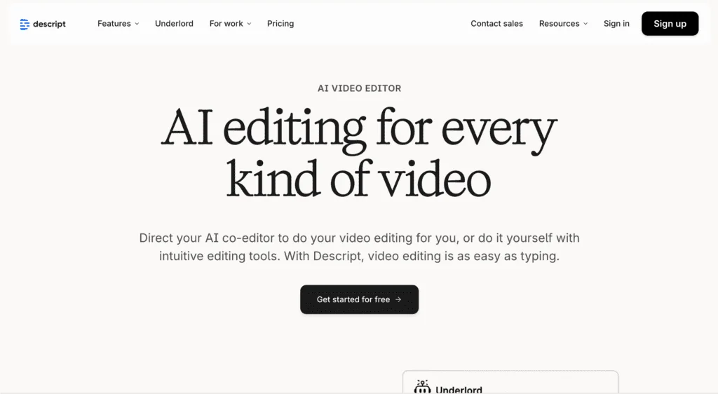 Descript's transcript-based editor interface