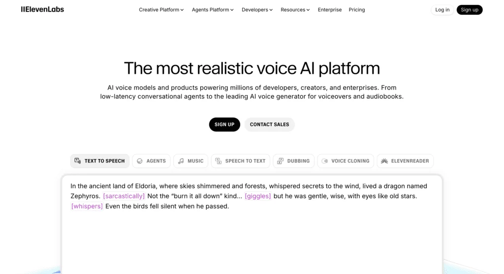 ElevenLabs voice generator interface