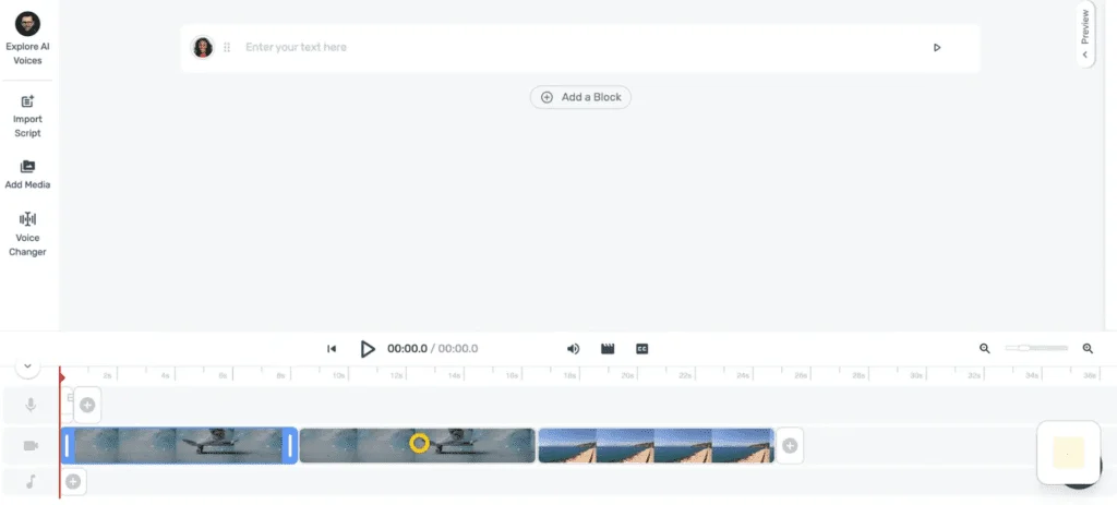 Murf's video editor timeline, syncing voiceover, music, and video tracks