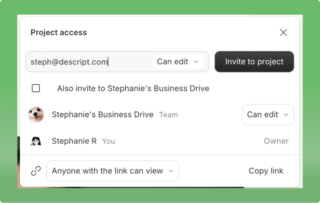 Descript collaboration interface showing multiple editors, comments, and real-time presence indicators