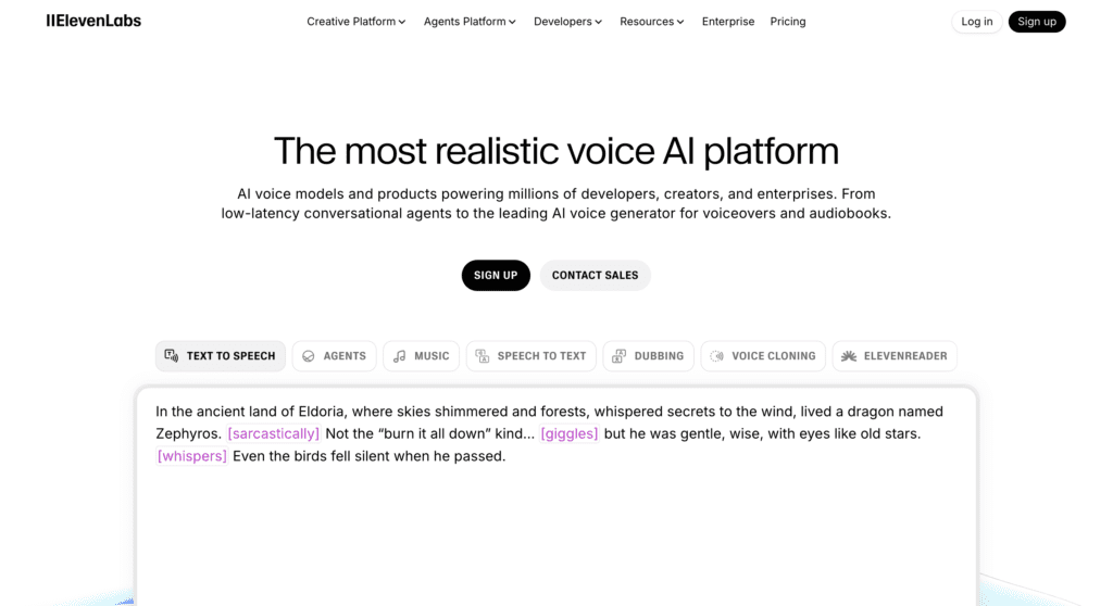 ElevenLabs AI voice generator interface