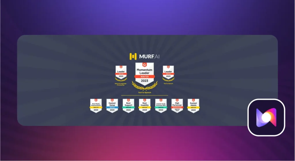 Murf.ai G2 rating badge showing 4.7/5 stars from 1,400+ reviews